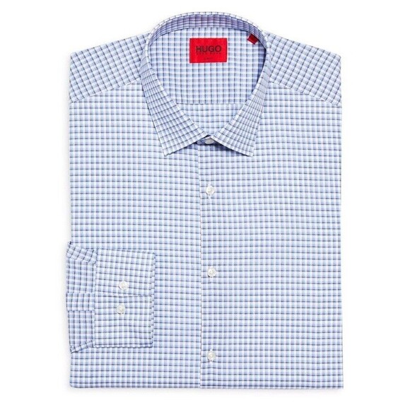 HUGO Hugo Boss Kenno Checkered Slim Fit Dress Shirt Size: 14.5 NWT - Picture 1 of 7